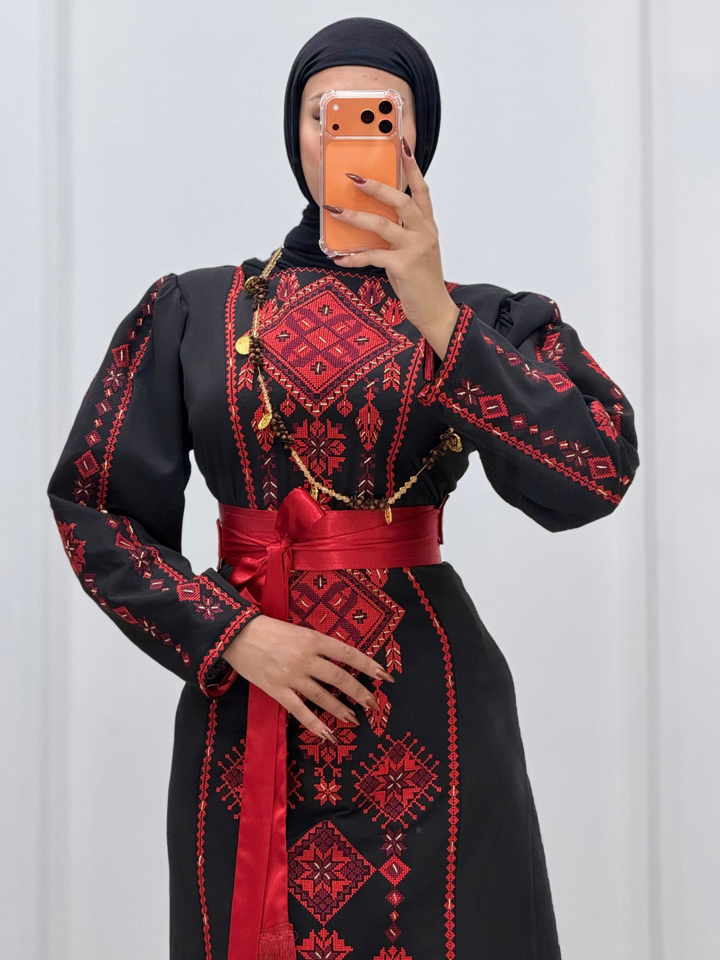 Hand-Beaded Thoub/Dress - Black