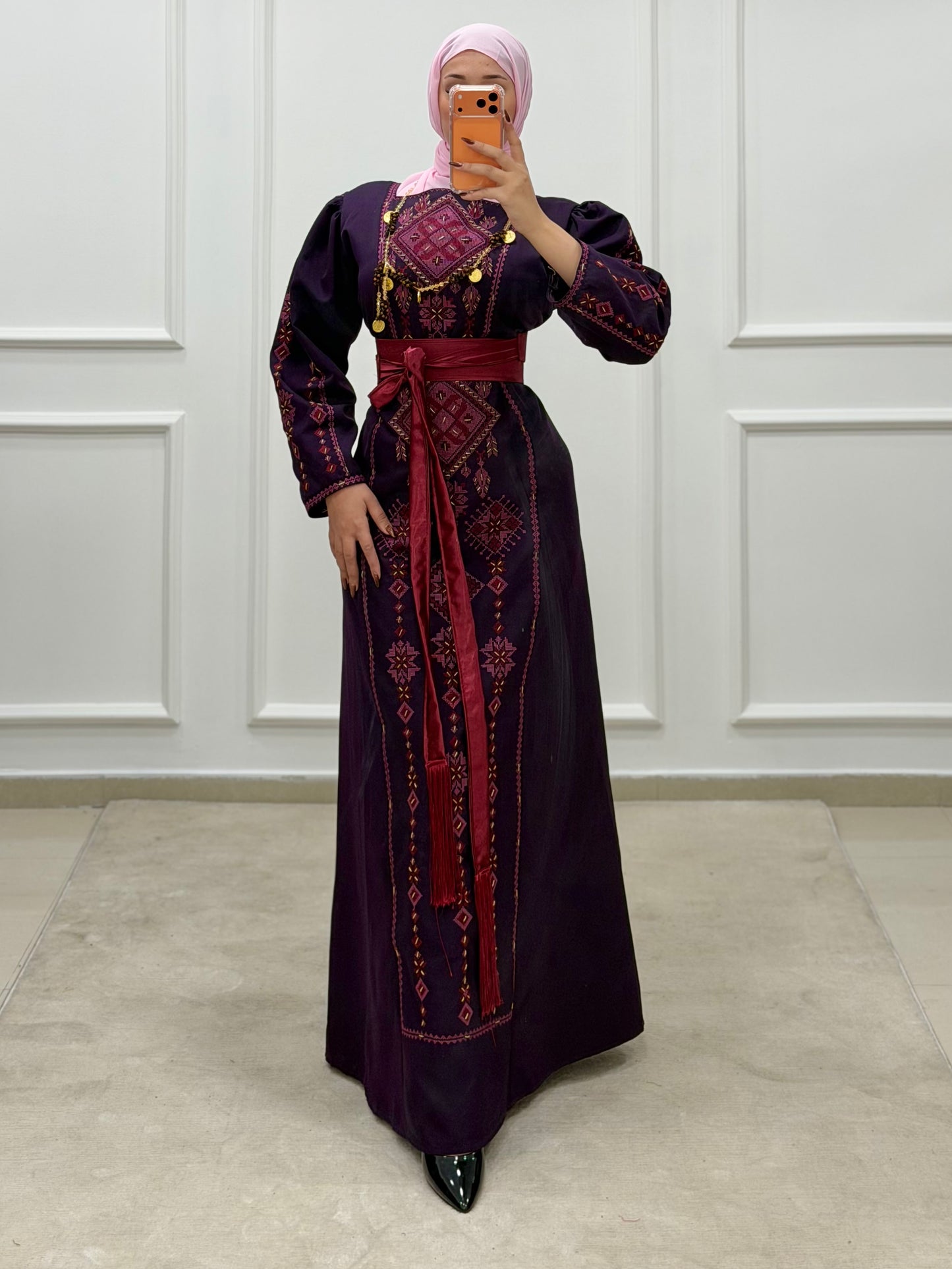 Hand-Beaded Thoub/Dress - Purple