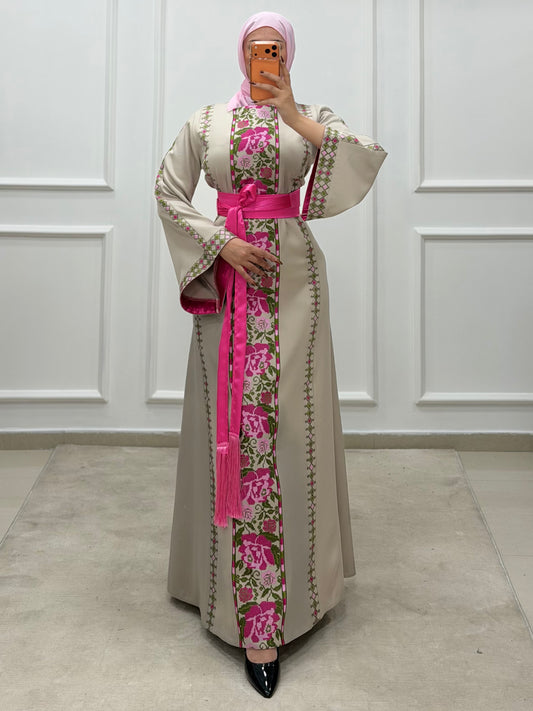 Pink Rose Bloom Embroidered Thoub