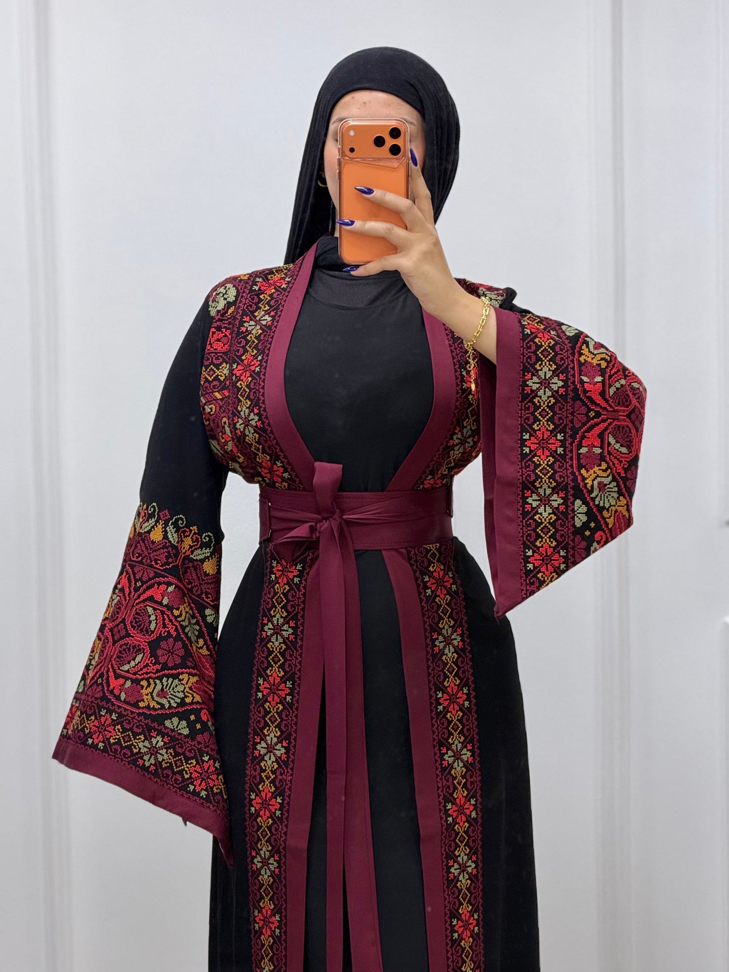2026 Open Abaya Dress - Burgundy