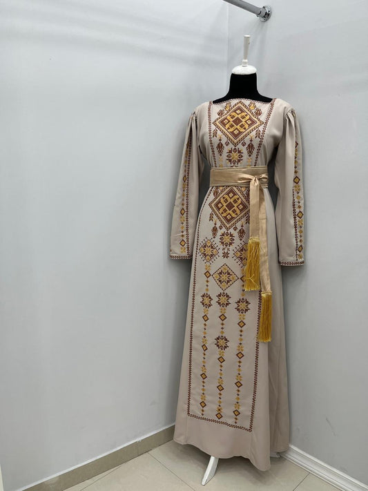 Hand-Beaded Thoub/Dress - Beige