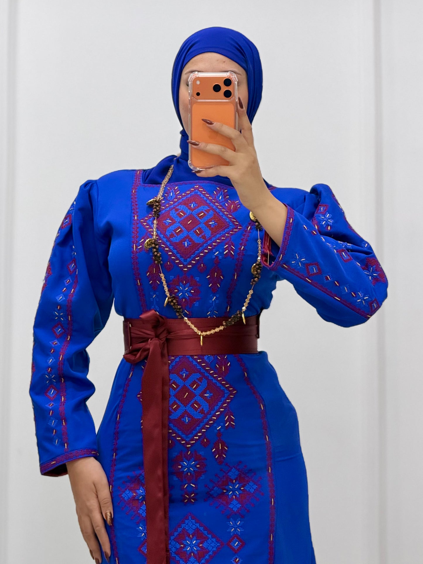 Hand-Beaded Thoub/Dress - Royal Blue