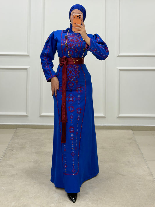 Hand-Beaded Thoub/Dress - Royal Blue