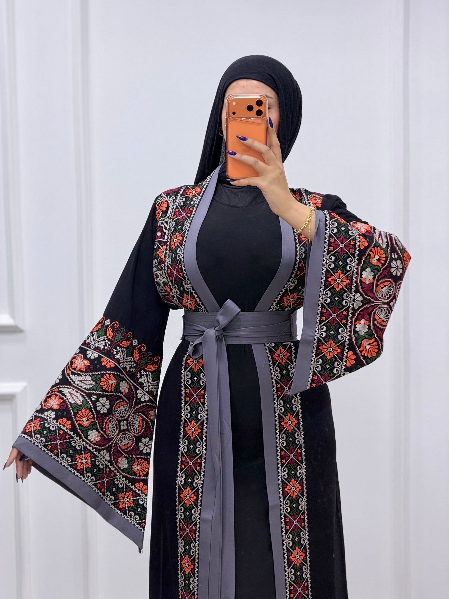 2026 Open Abaya Dress - Gray