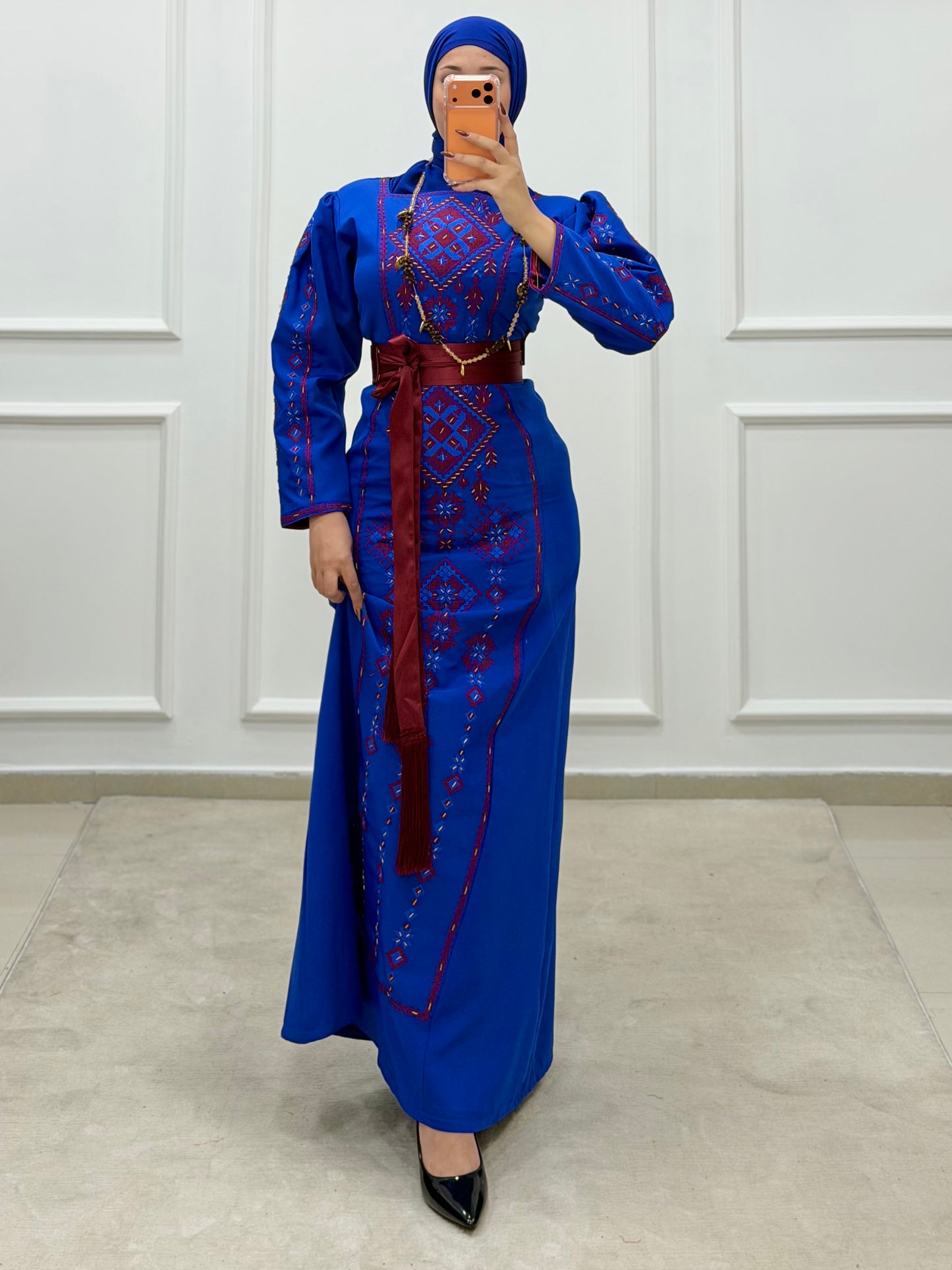 Hand-Beaded Thoub/Dress - Royal Blue