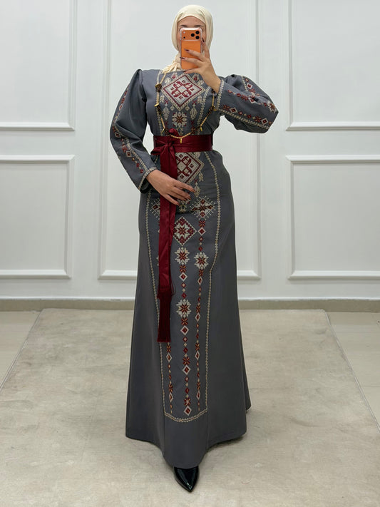 Hand-Beaded Thoub/Dress - Gray