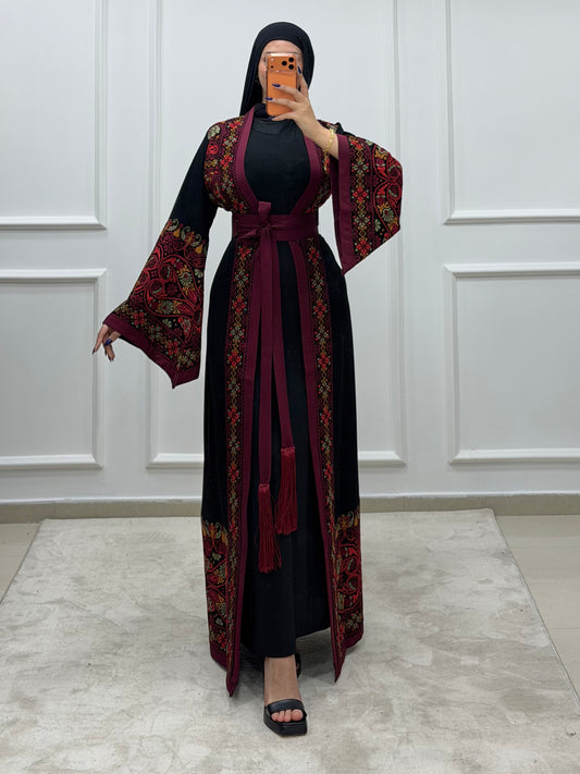 2026 Open Abaya Dress - Burgundy