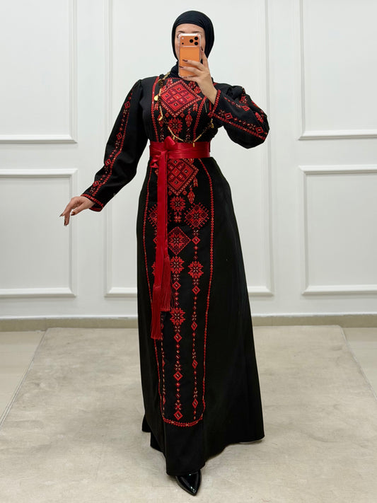 Hand-Beaded Thoub/Dress - Black