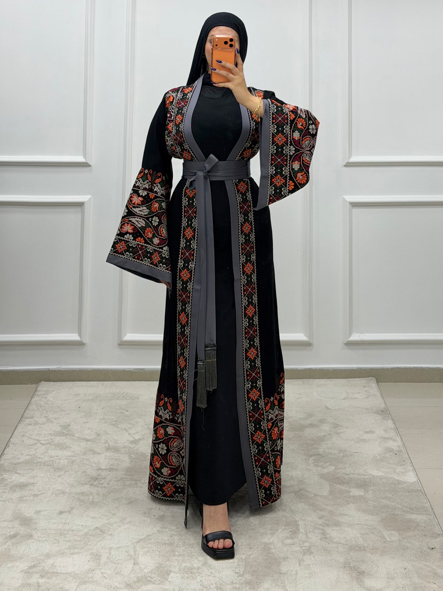 2026 Open Abaya Dress - Gray