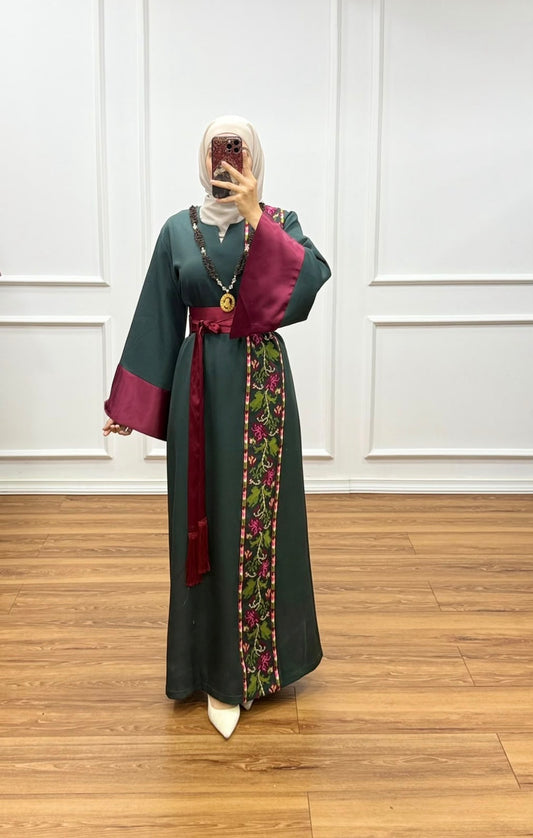 1) Royal Rose Embroidered Thoub (Olive Green)