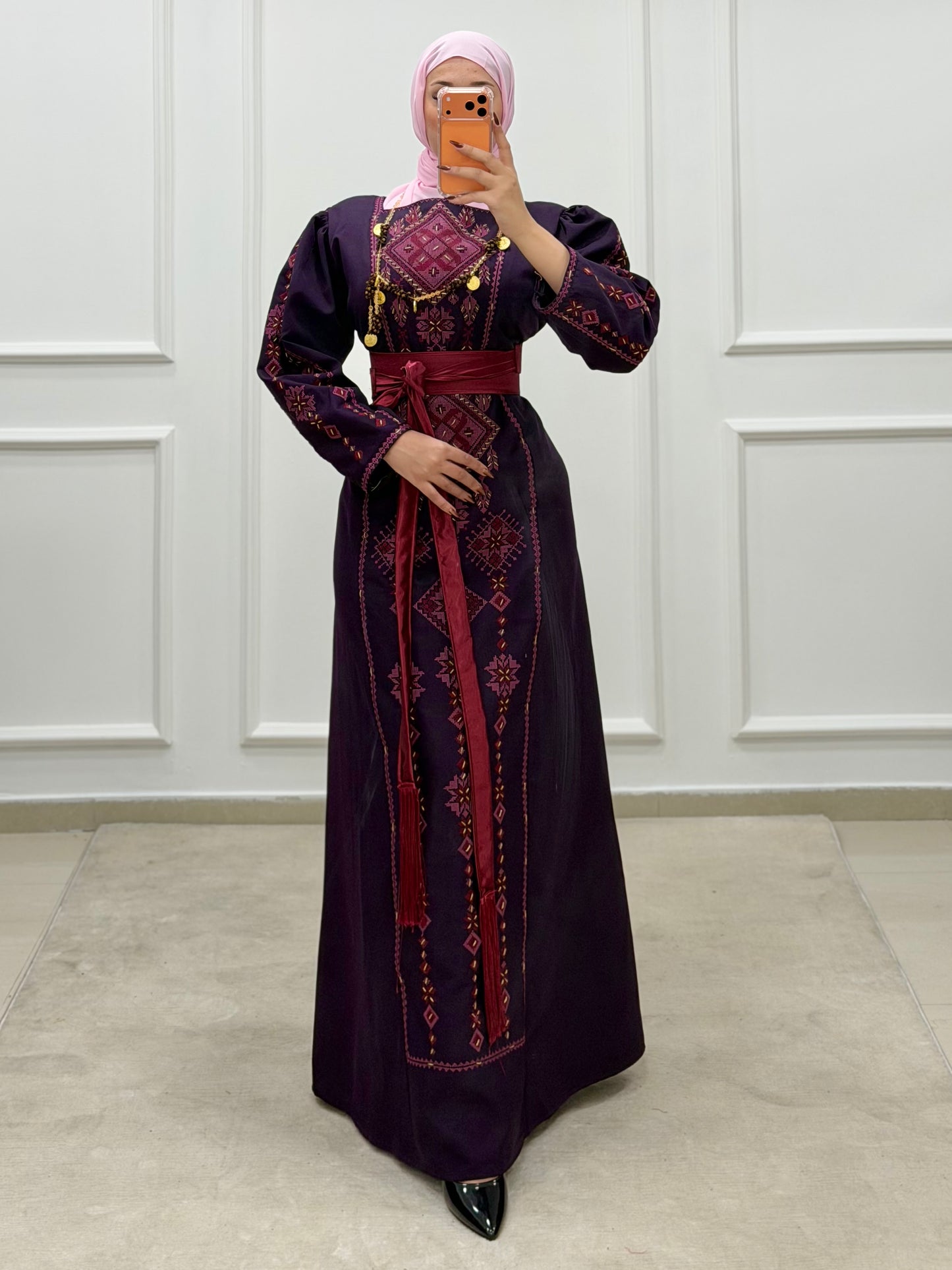 Hand-Beaded Thoub/Dress - Purple