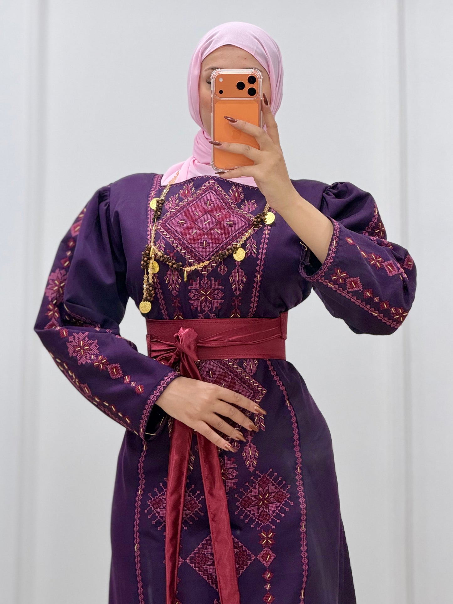 Hand-Beaded Thoub/Dress - Purple