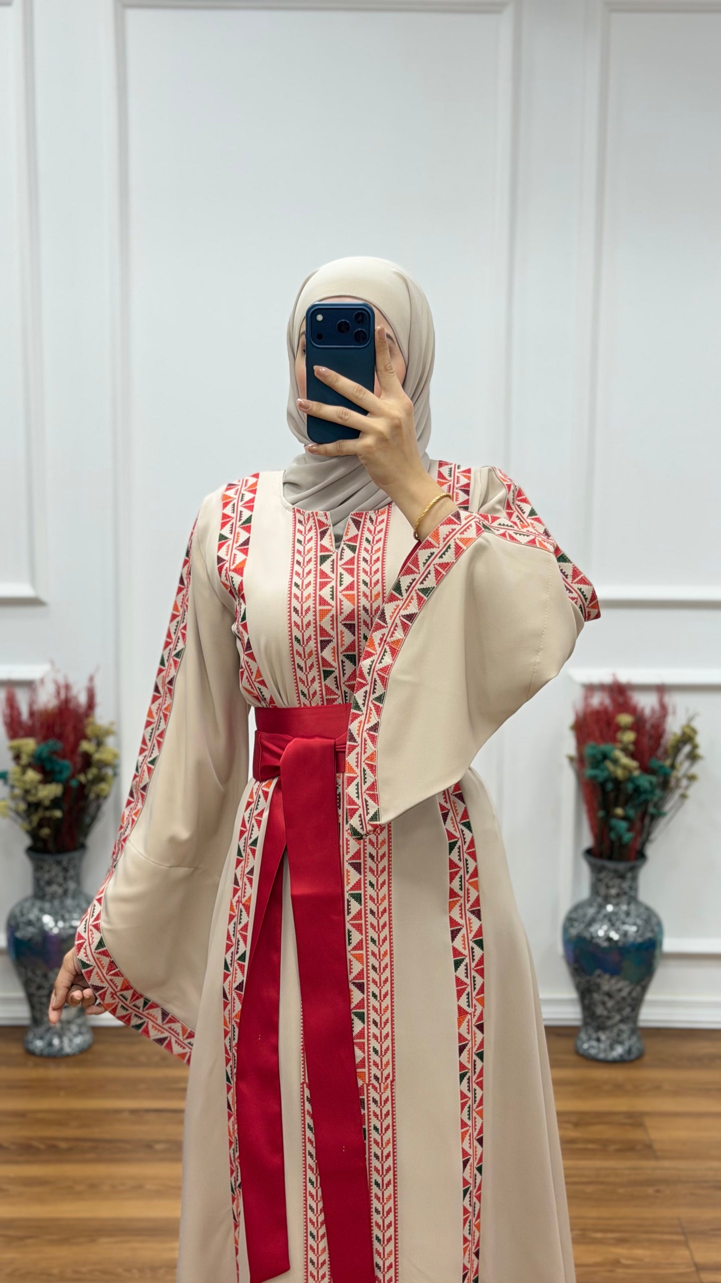 Modren Roots Thoub - (Beige/Red)