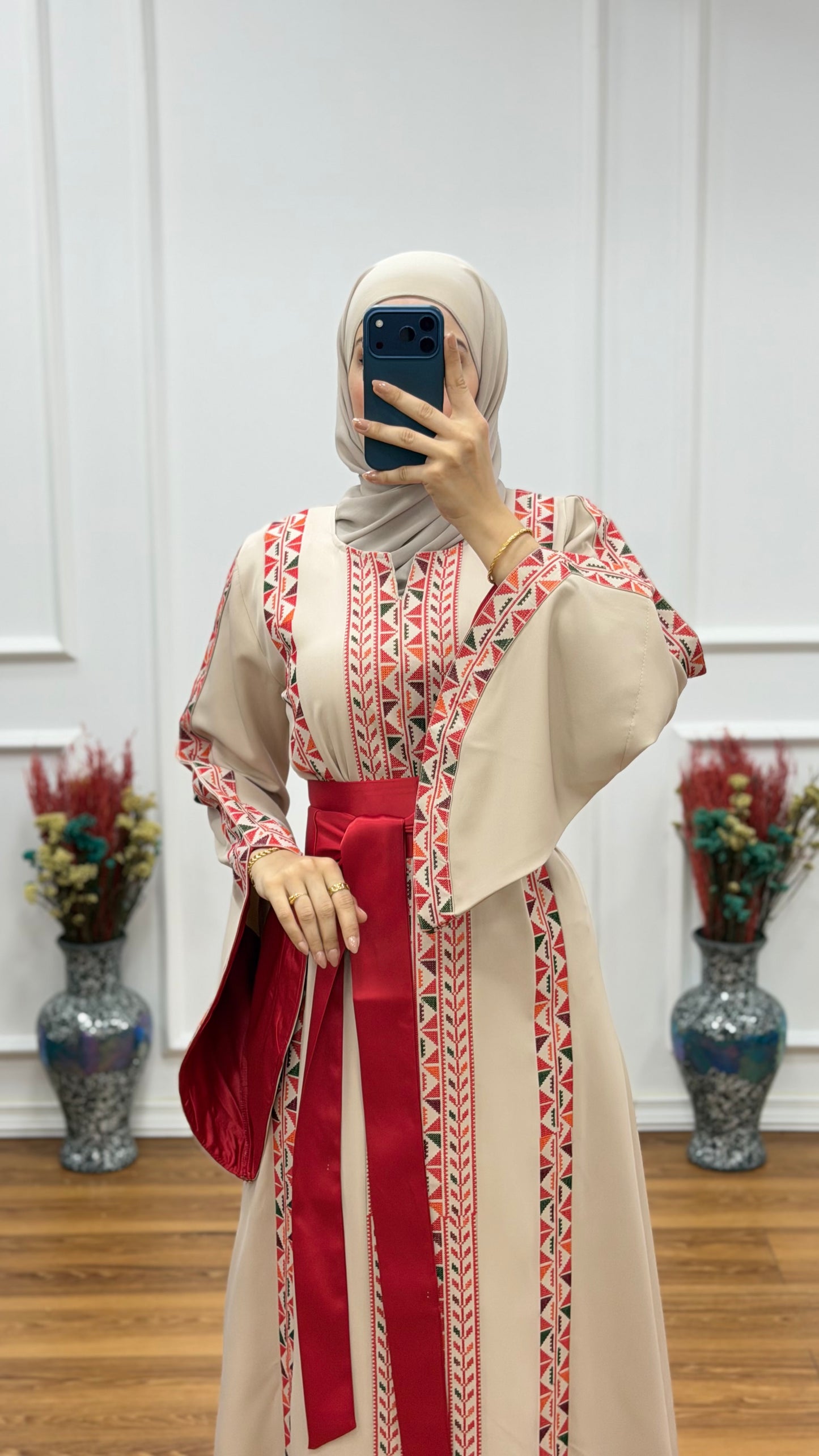 Modren Roots Thoub - (Beige/Red)