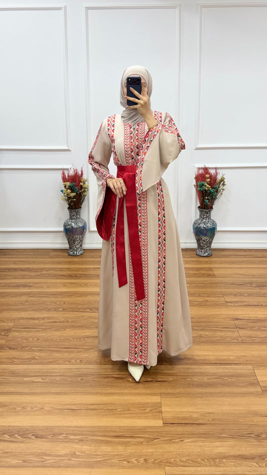 Modren Roots Thoub - (Beige/Red)