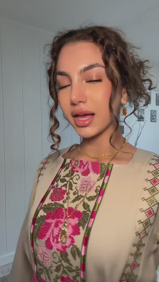 Pink Rose Bloom Embroidered Thoub